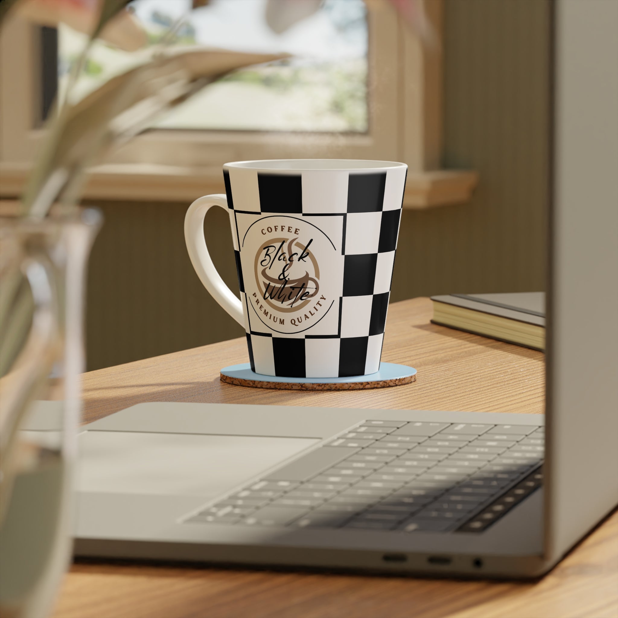 Checkered Latte Mug | 12oz Ceramic, Microwave & Dishwasher Safe