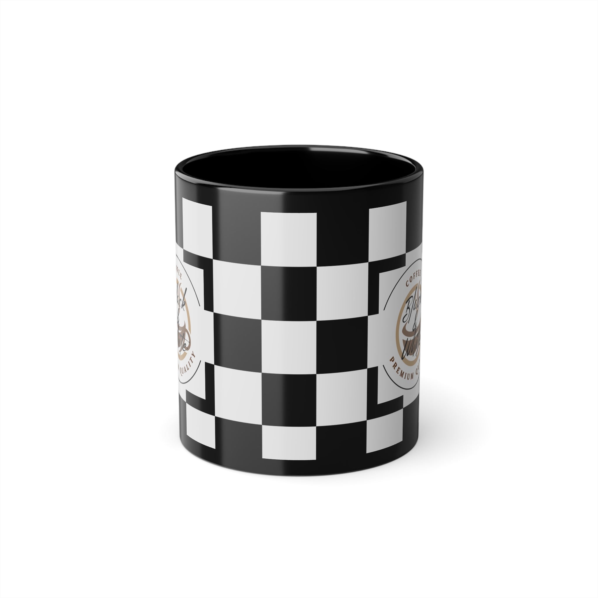 Checkered Black & White Coffee Mug | 11oz Ceramic Race Day Gift