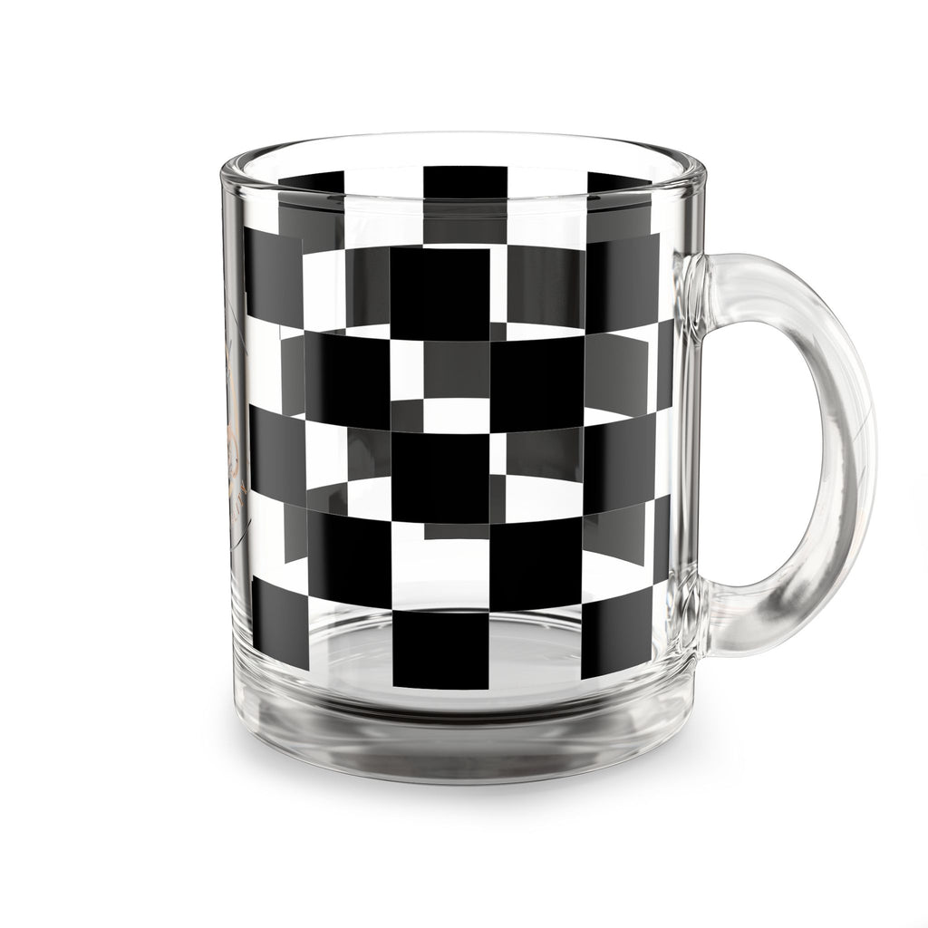 Checkered Glass Coffee Mug | 10oz Clear Heat-Resistant Cup with Handle