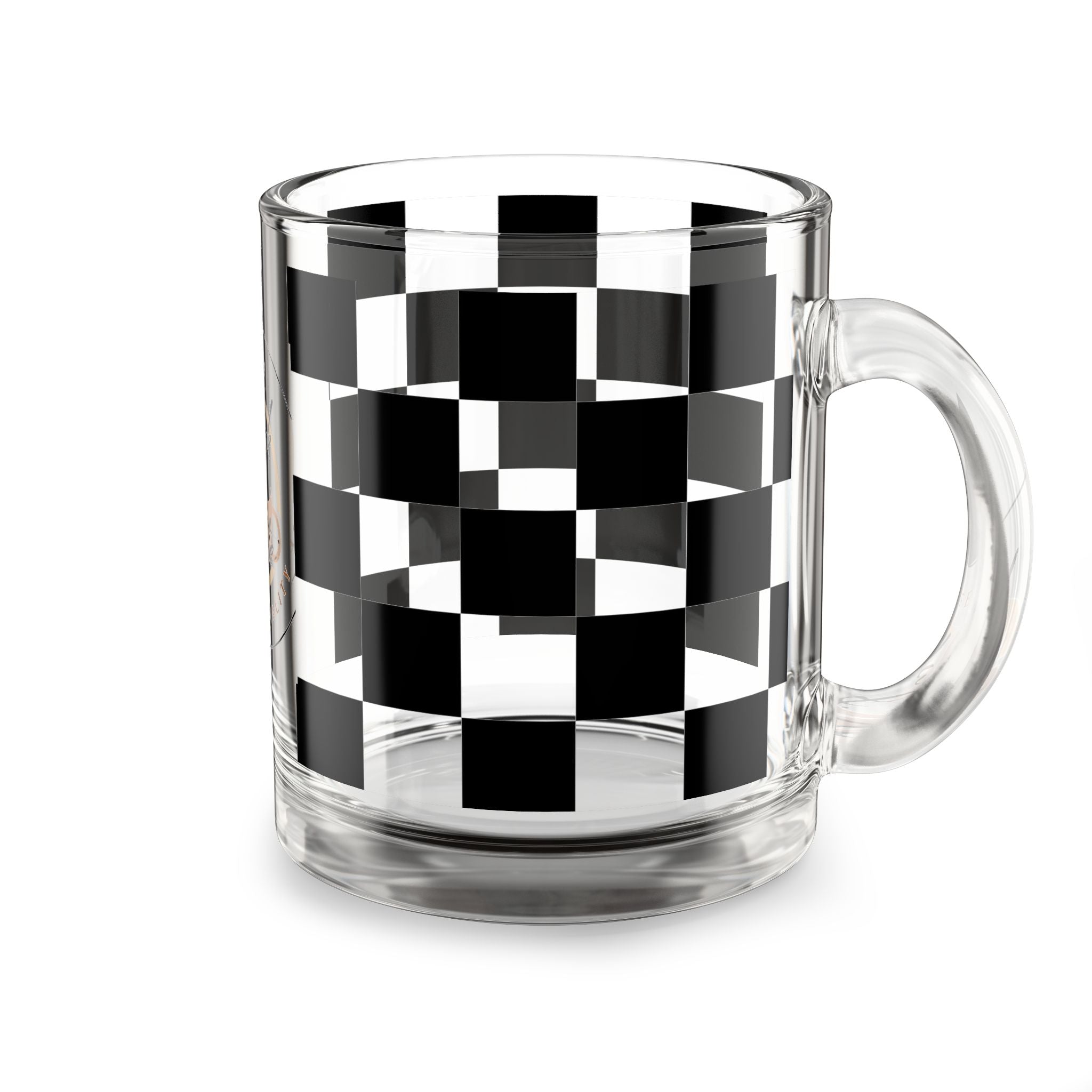 Checkered Glass Coffee Mug | 10oz Clear Heat-Resistant Cup with Handle