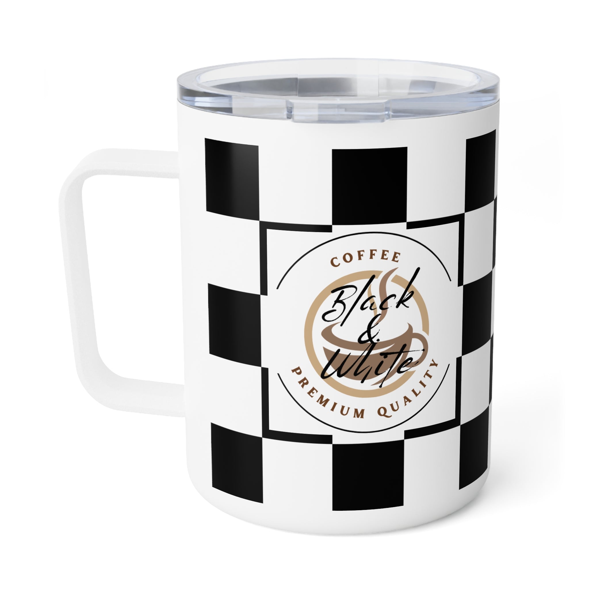 Checkered Insulated Coffee Mug | 10oz Stainless Steel, Spill-Resistant Lid