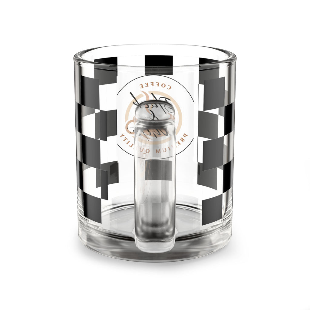 Checkered Glass Coffee Mug | 10oz Clear Heat-Resistant Cup with Handle
