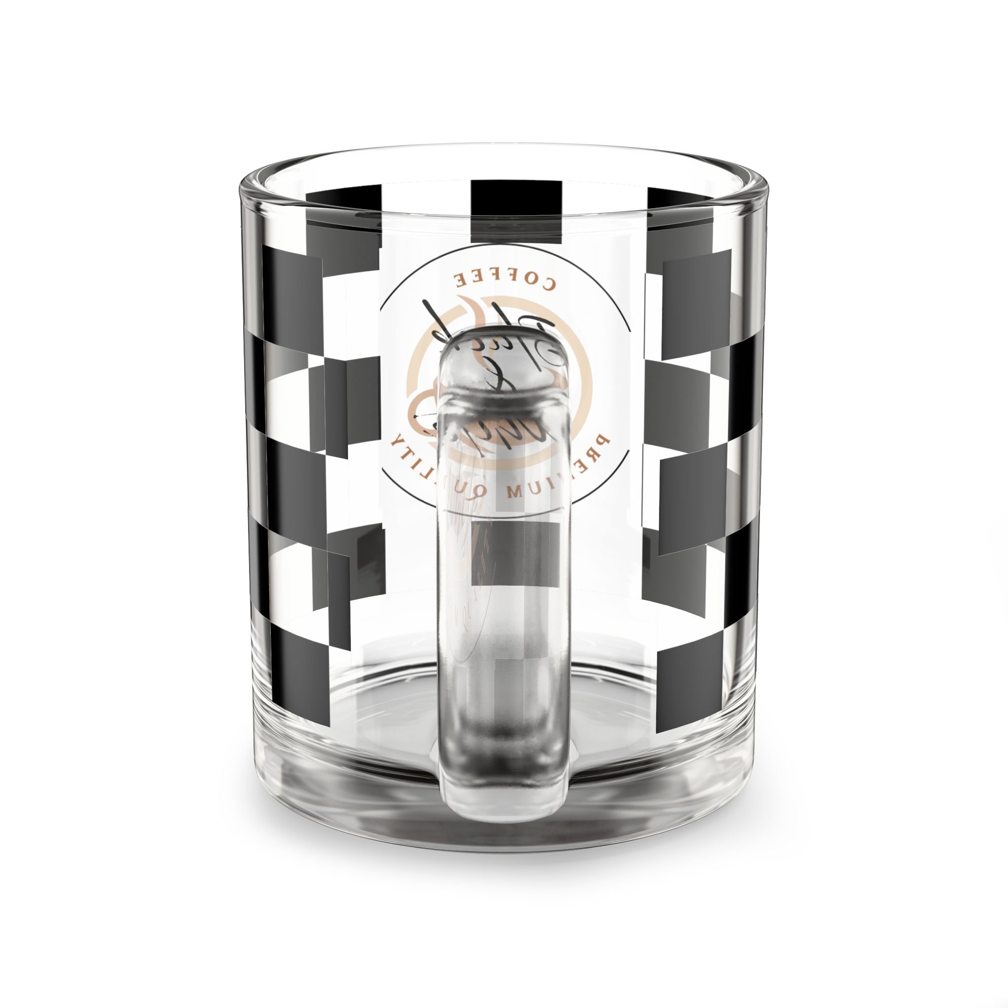 Checkered Glass Coffee Mug | 10oz Clear Heat-Resistant Cup with Handle