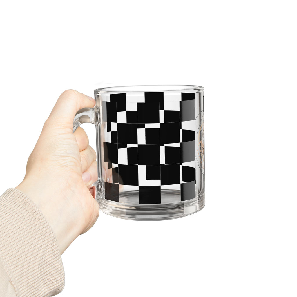 Checkered Glass Coffee Mug | 10oz Clear Heat-Resistant Cup with Handle