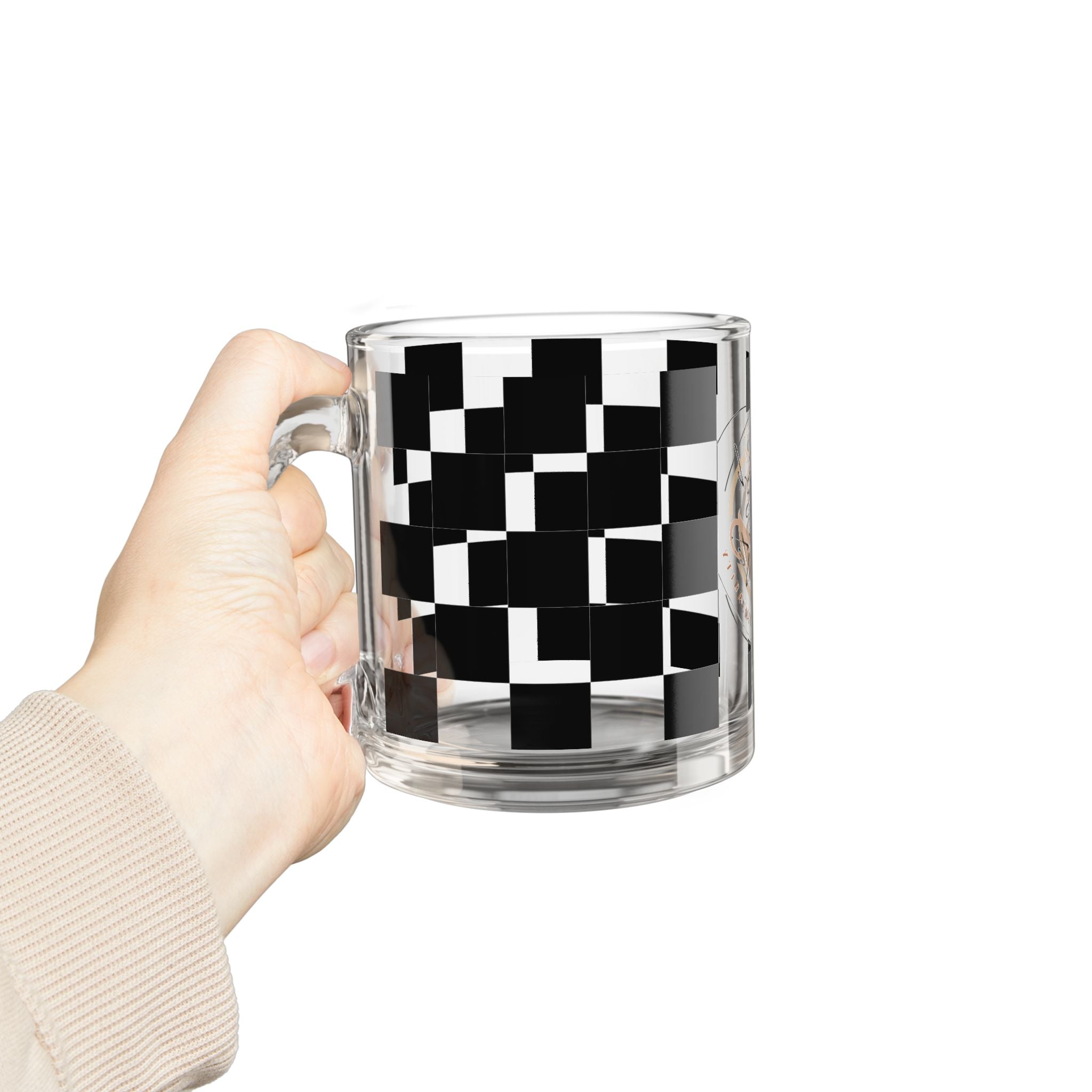 Checkered Glass Coffee Mug | 10oz Clear Heat-Resistant Cup with Handle