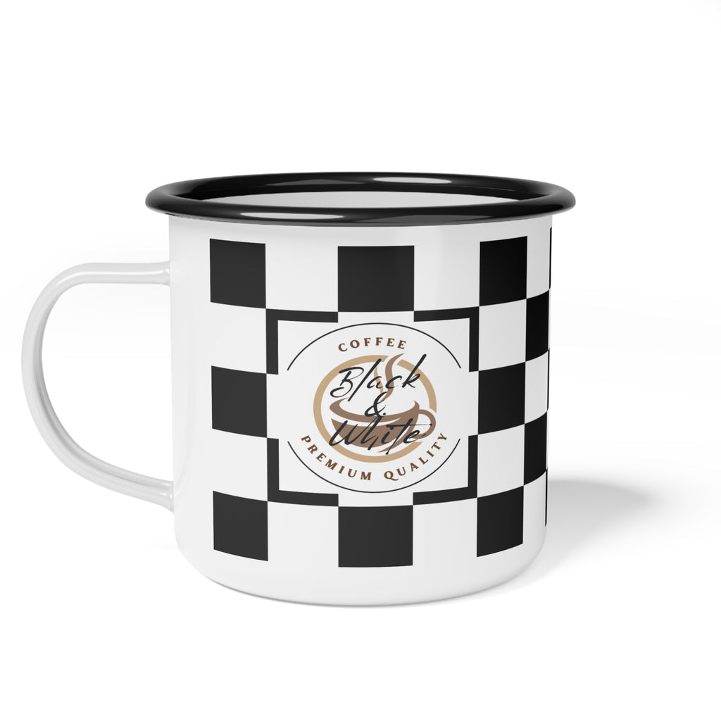 Retro Checkerboard Enamel Camp Mug | 12oz Dishwasher-Safe Coffee Cup