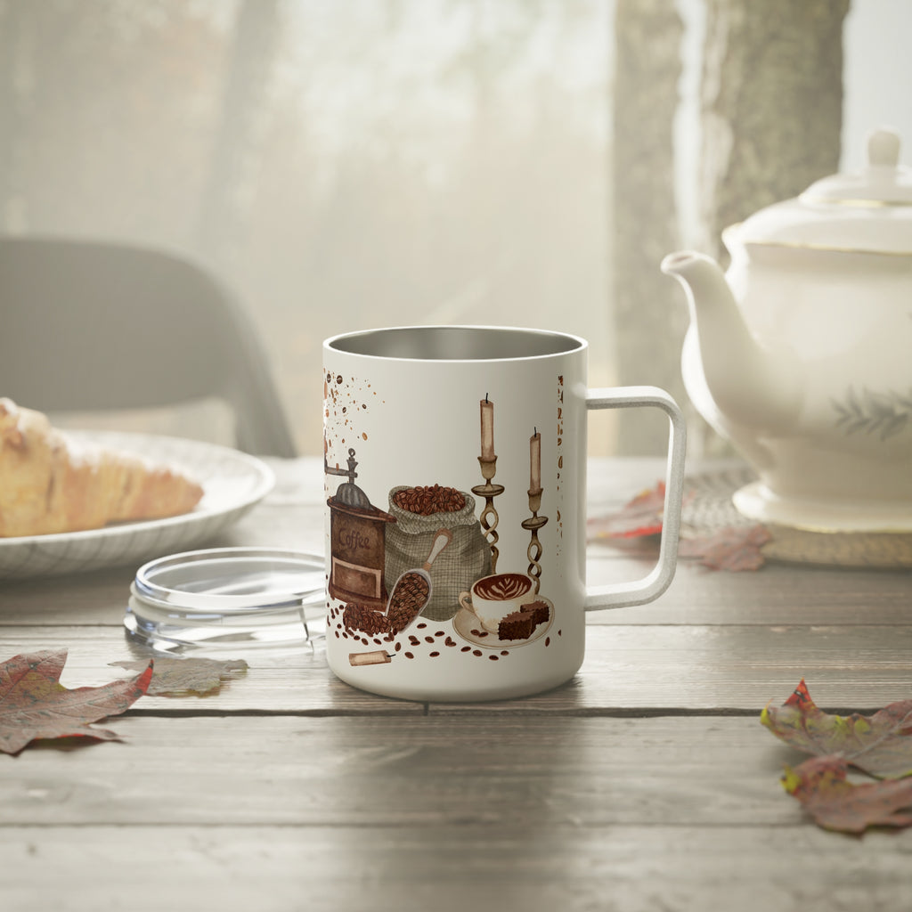 Coffee Lovers Insulated Mug | 10oz Rustic Café Style Stainless Steel Cup
