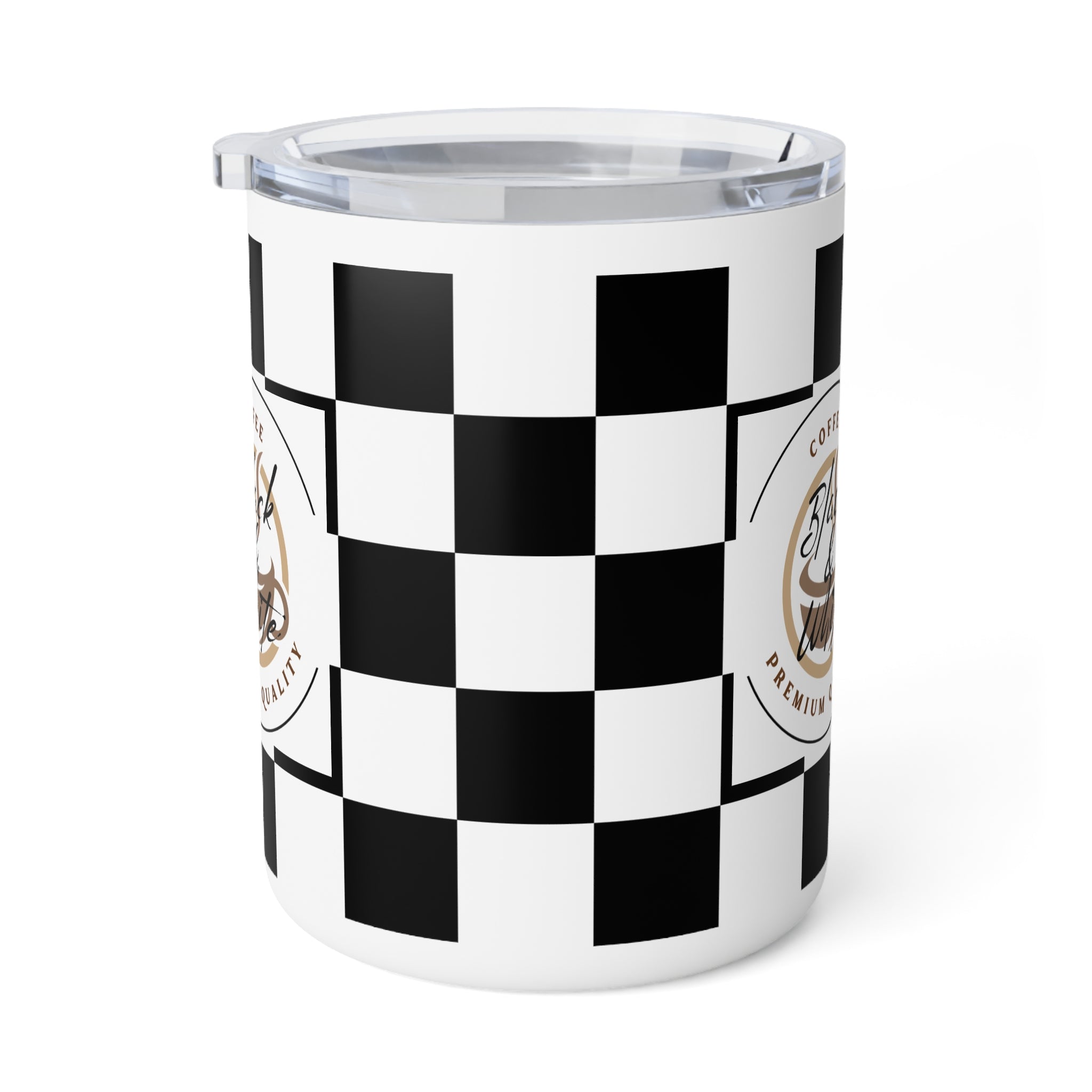 Checkered Insulated Coffee Mug | 10oz Stainless Steel, Spill-Resistant Lid