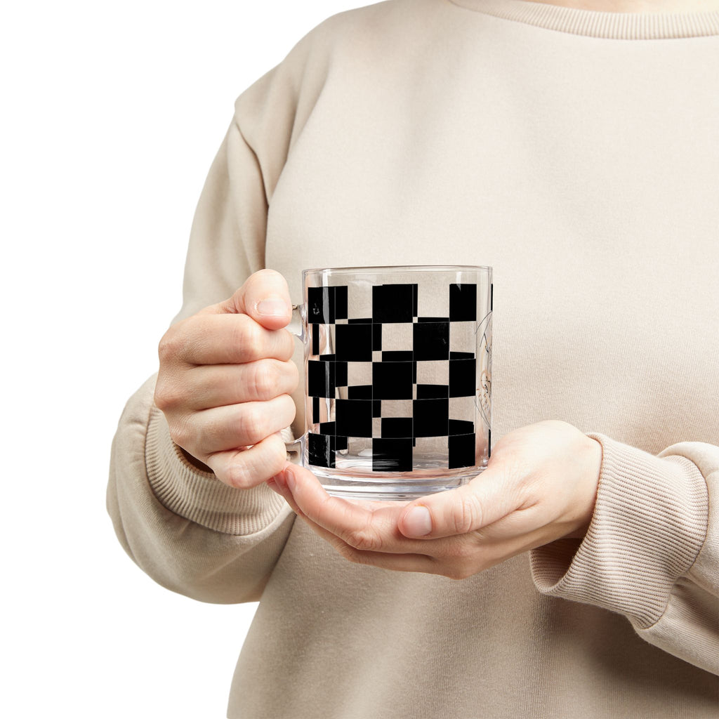 Checkered Glass Coffee Mug | 10oz Clear Heat-Resistant Cup with Handle