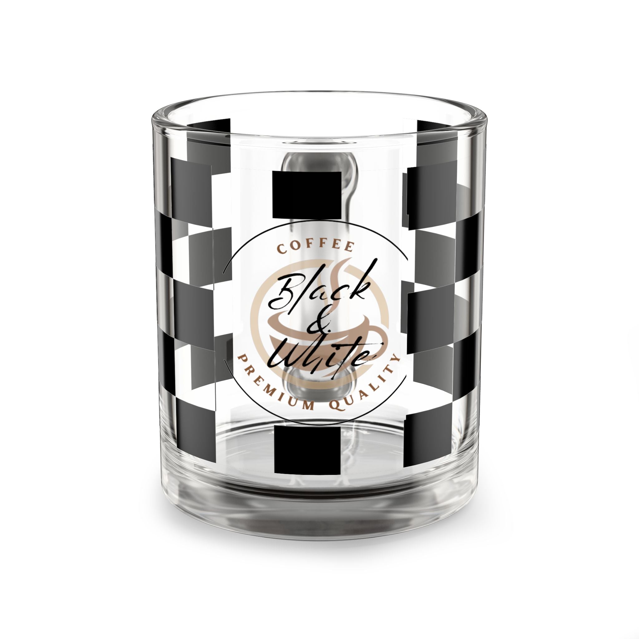 Checkered Glass Coffee Mug | 10oz Clear Heat-Resistant Cup with Handle