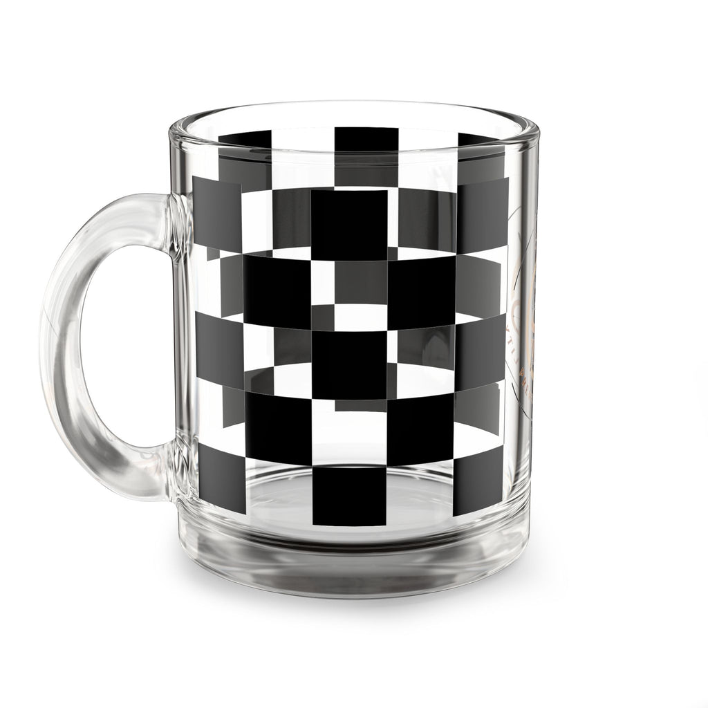 Checkered Glass Coffee Mug | 10oz Clear Heat-Resistant Cup with Handle