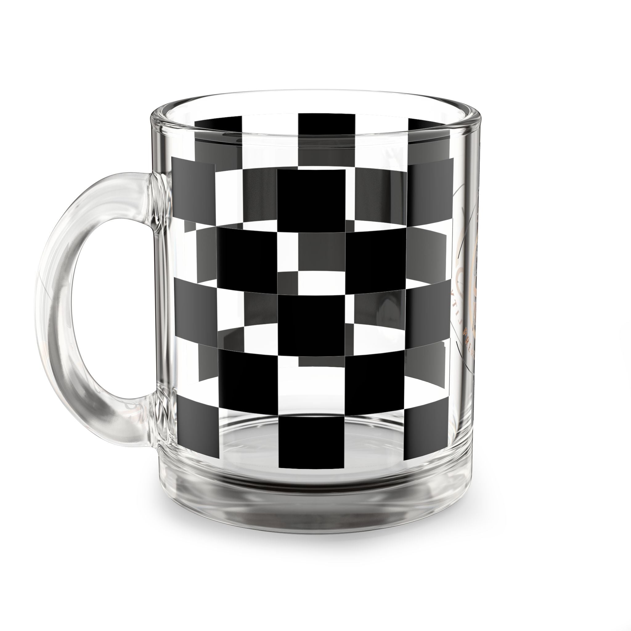 Checkered Glass Coffee Mug | 10oz Clear Heat-Resistant Cup with Handle