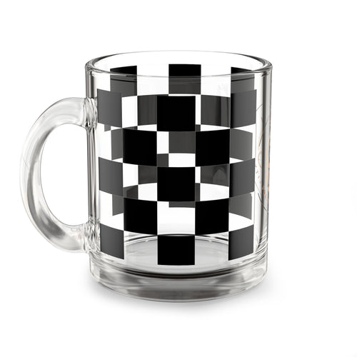 Checkered Glass Coffee Mug | 10oz Clear Heat-Resistant Cup with Handle