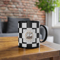 Checkered Black & White Coffee Mug | 11oz Ceramic Race Day Gift