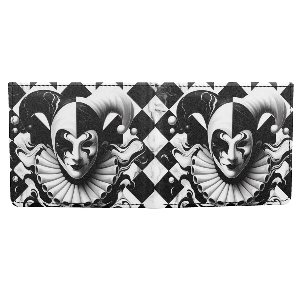 Men's Wallet | Black & White Harlequin Face, Real Leather Interior