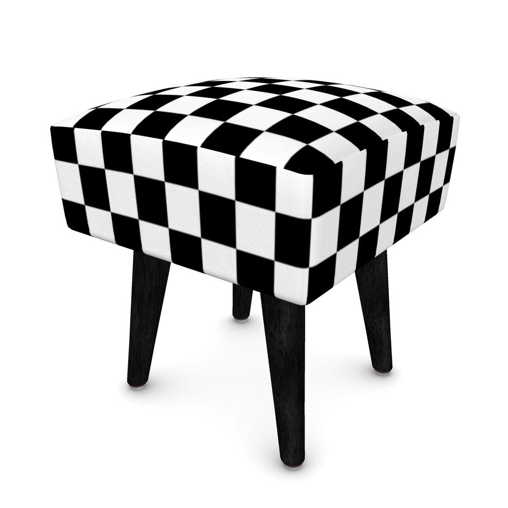 Black & White Checkered Footstool | Handmade Velour, Round, Square or Hexagonal