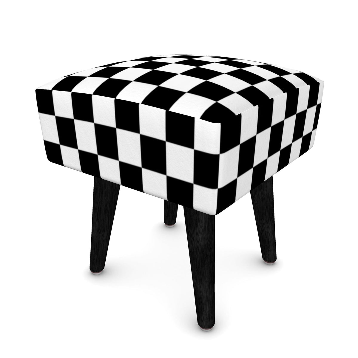Black & White Checkered Footstool | Handmade Velour, Round, Square or Hexagonal