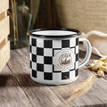 Retro Checkerboard Enamel Camp Mug | 12oz Dishwasher-Safe Coffee Cup