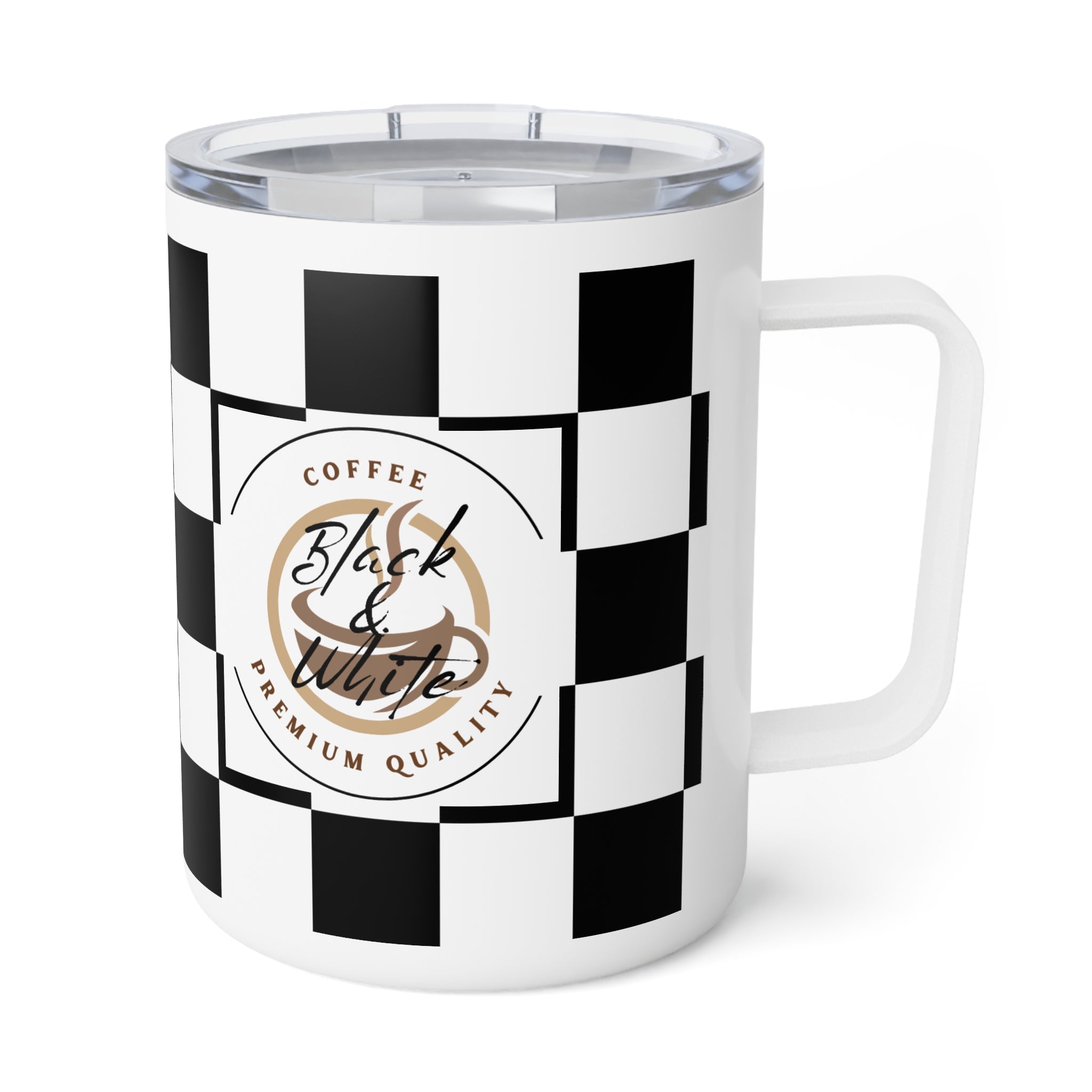 Checkered Insulated Coffee Mug | 10oz Stainless Steel, Spill-Resistant Lid