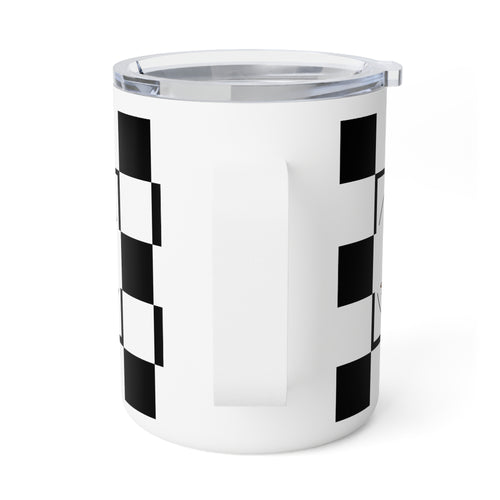 Checkered Insulated Coffee Mug | 10oz Stainless Steel, Spill-Resistant Lid