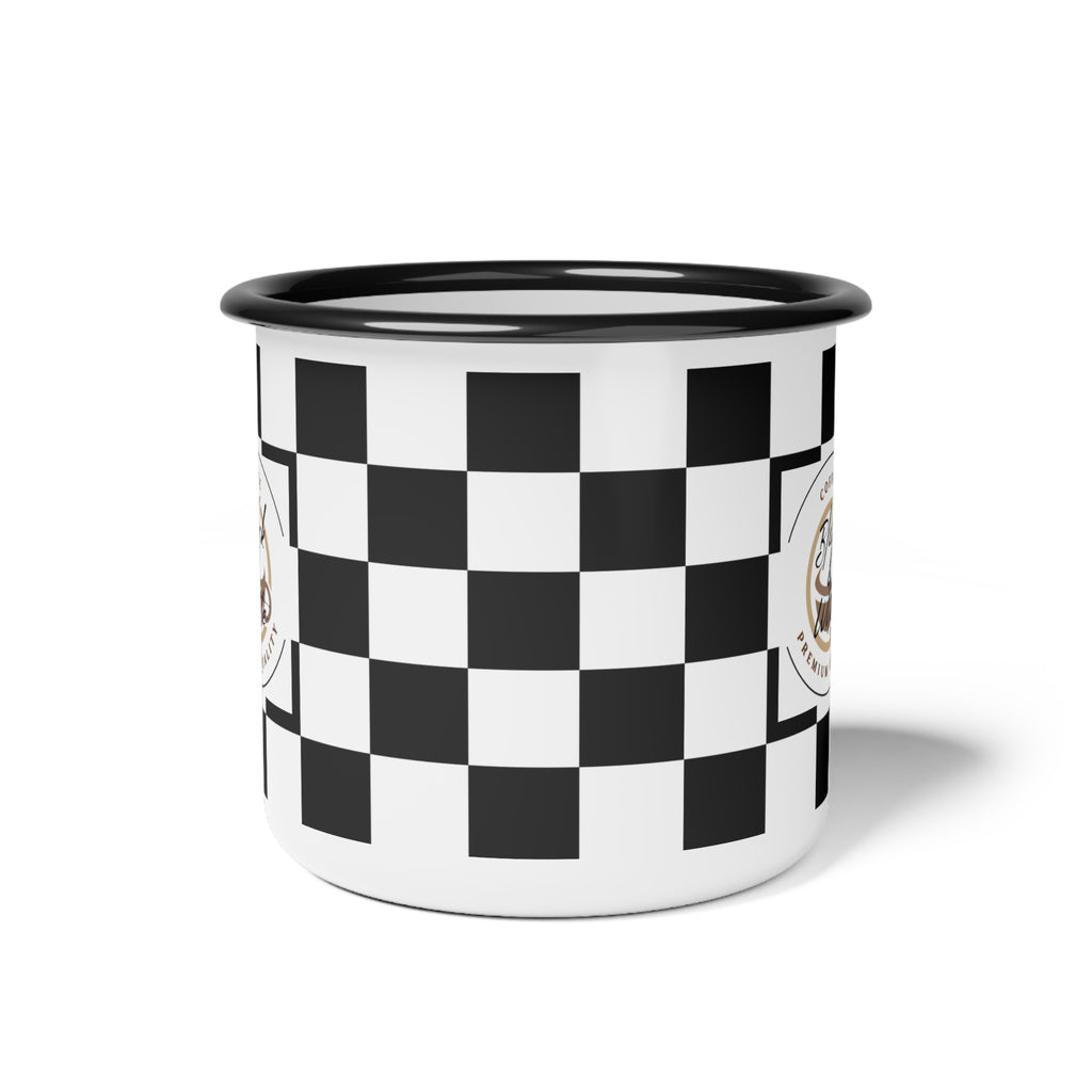 Retro Checkerboard Enamel Camp Mug | 12oz Dishwasher-Safe Coffee Cup