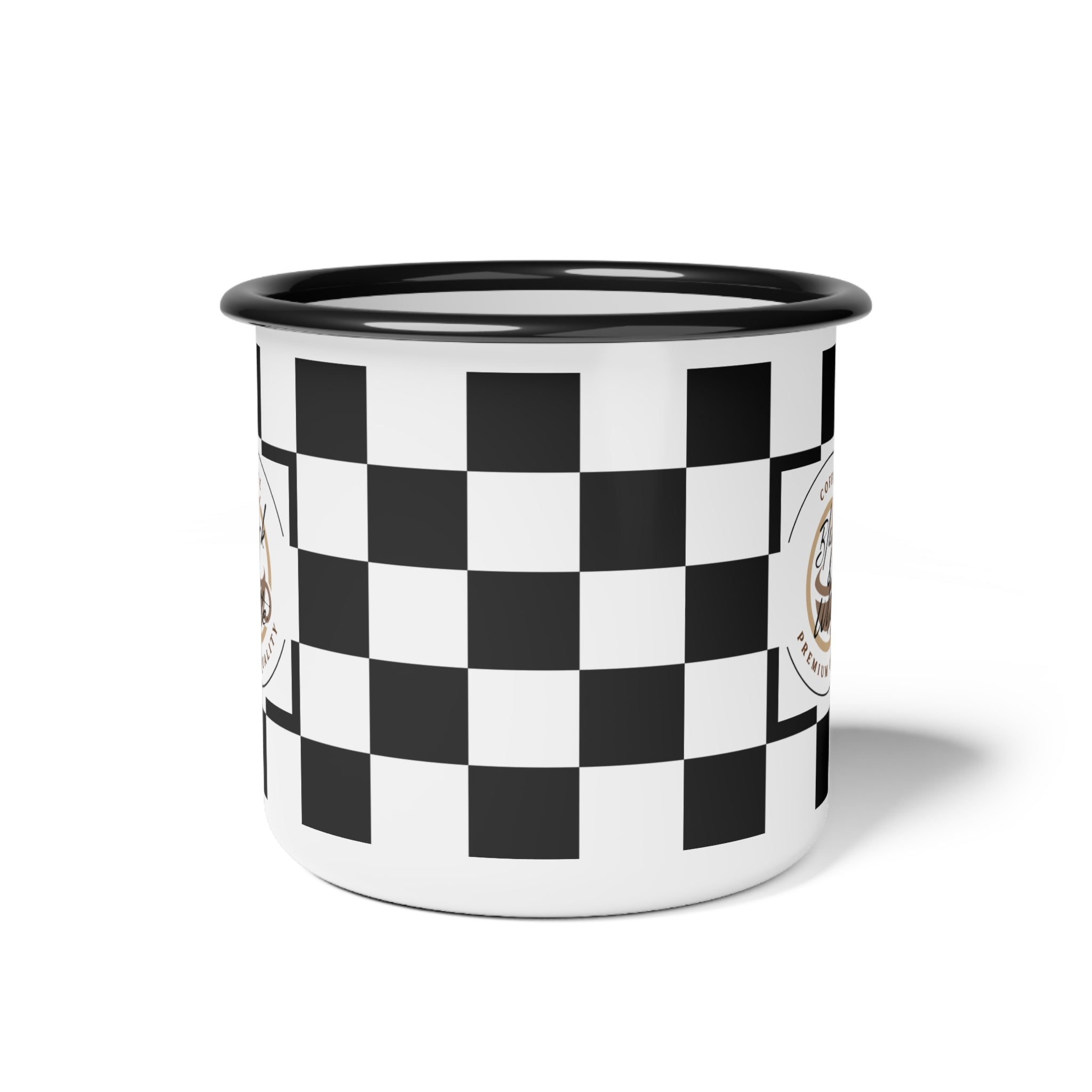 Retro Checkerboard Enamel Camp Mug | 12oz Dishwasher-Safe Coffee Cup