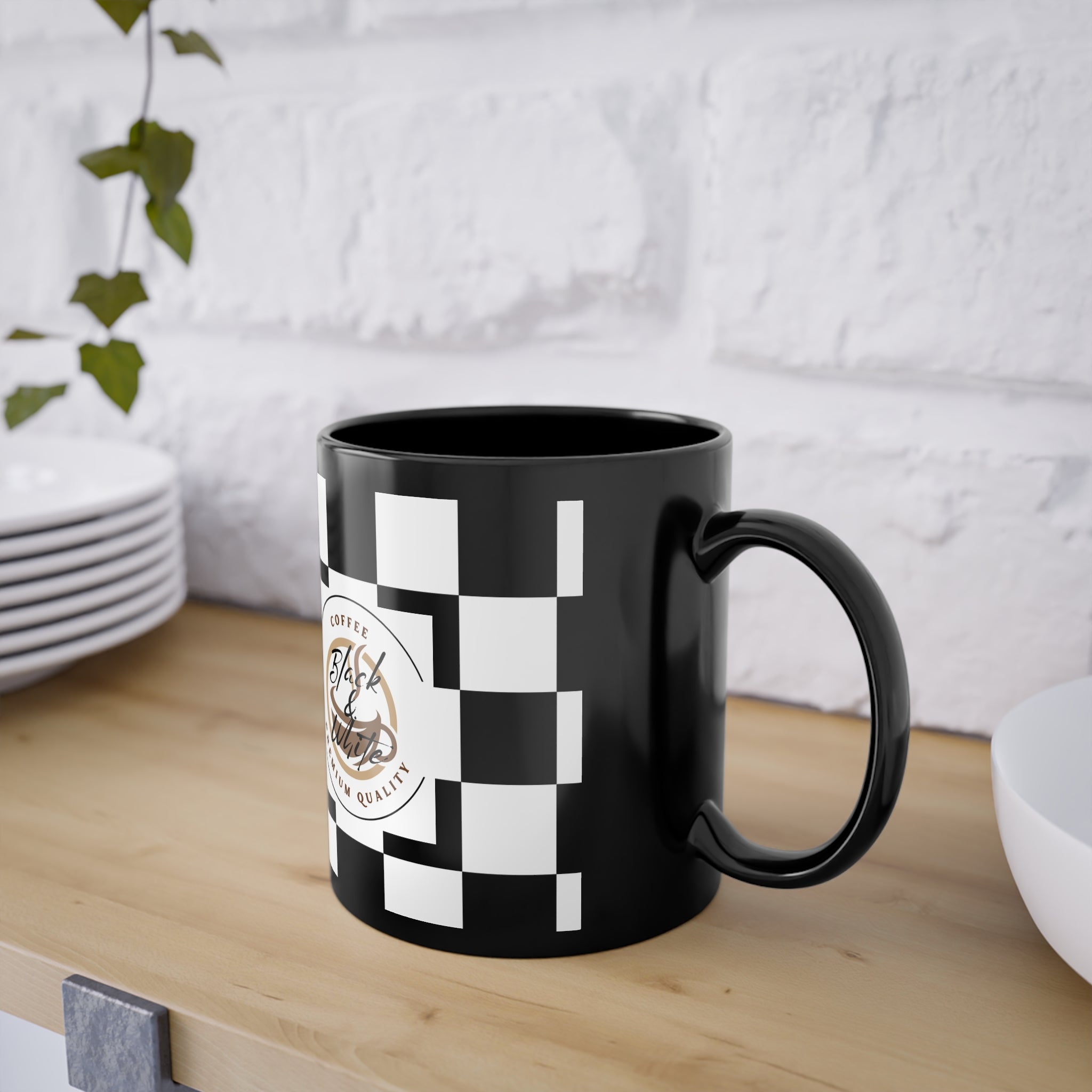 Checkered Black & White Coffee Mug | 11oz Ceramic Race Day Gift