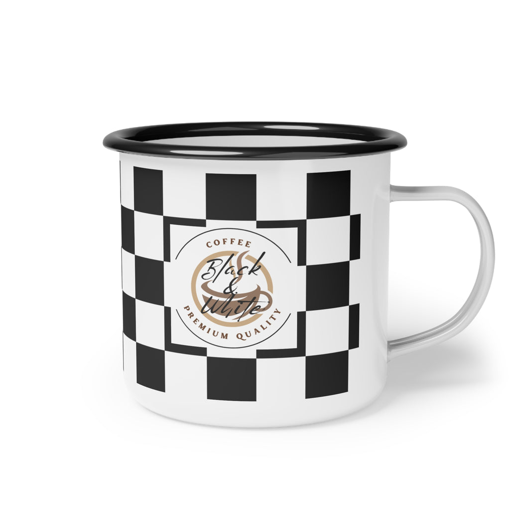 Retro Checkerboard Enamel Camp Mug | 12oz Dishwasher-Safe Coffee Cup