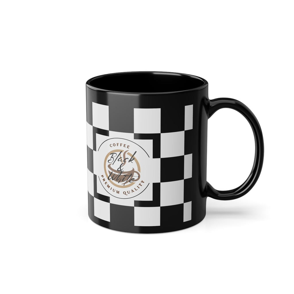 Checkered Black & White Coffee Mug | 11oz Ceramic Race Day Gift