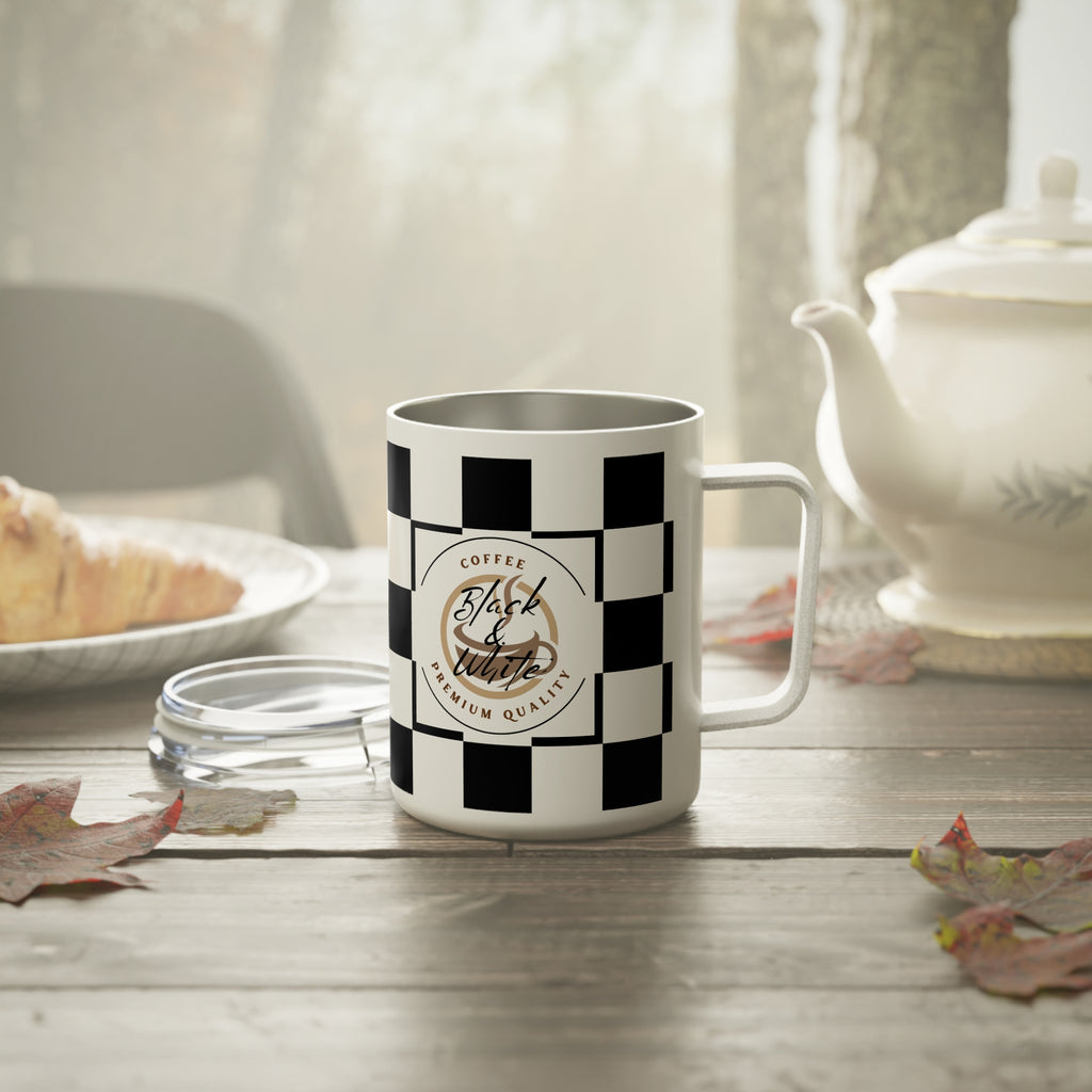 Checkered Insulated Coffee Mug | 10oz Stainless Steel, Spill-Resistant Lid
