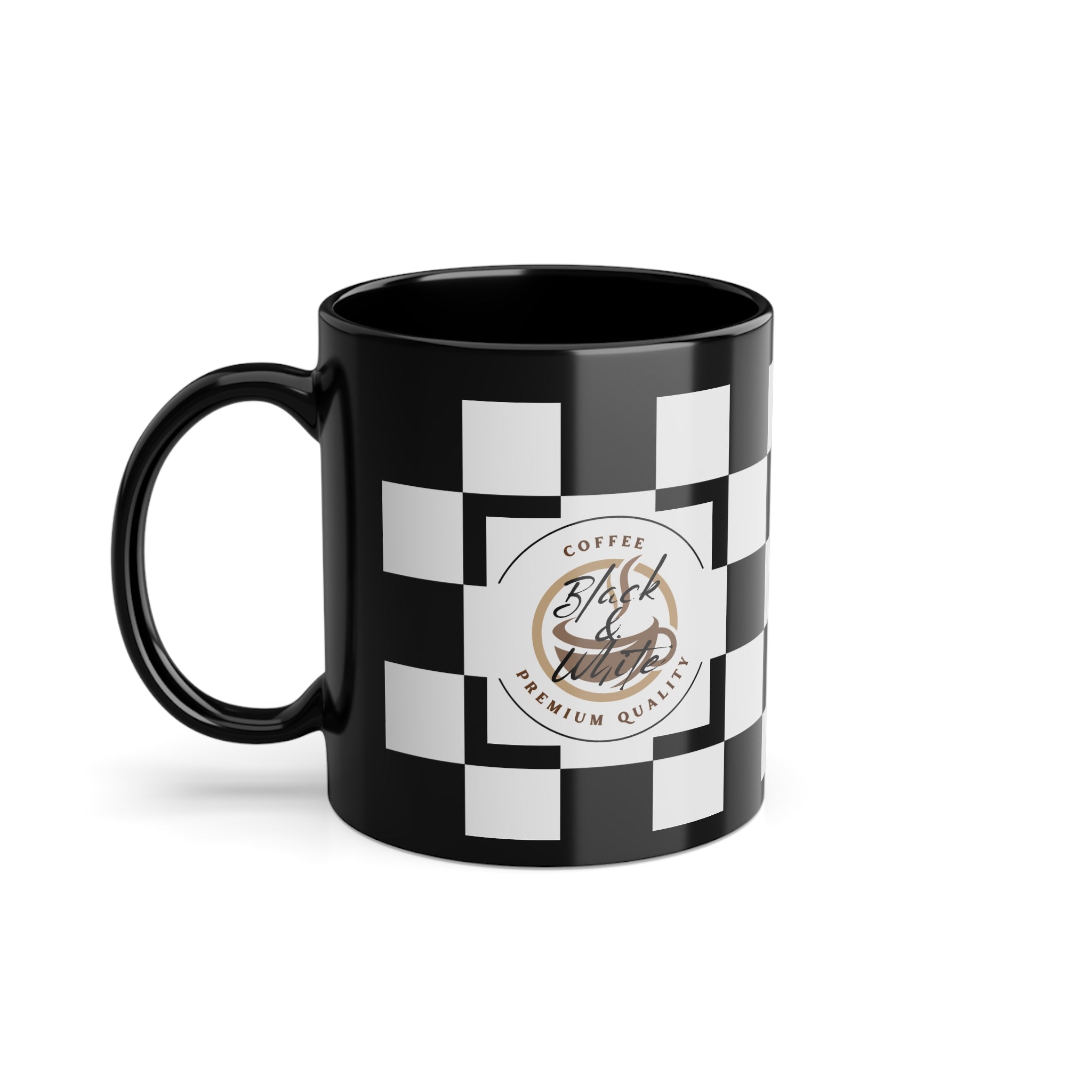 Checkered Black & White Coffee Mug | 11oz Ceramic Race Day Gift