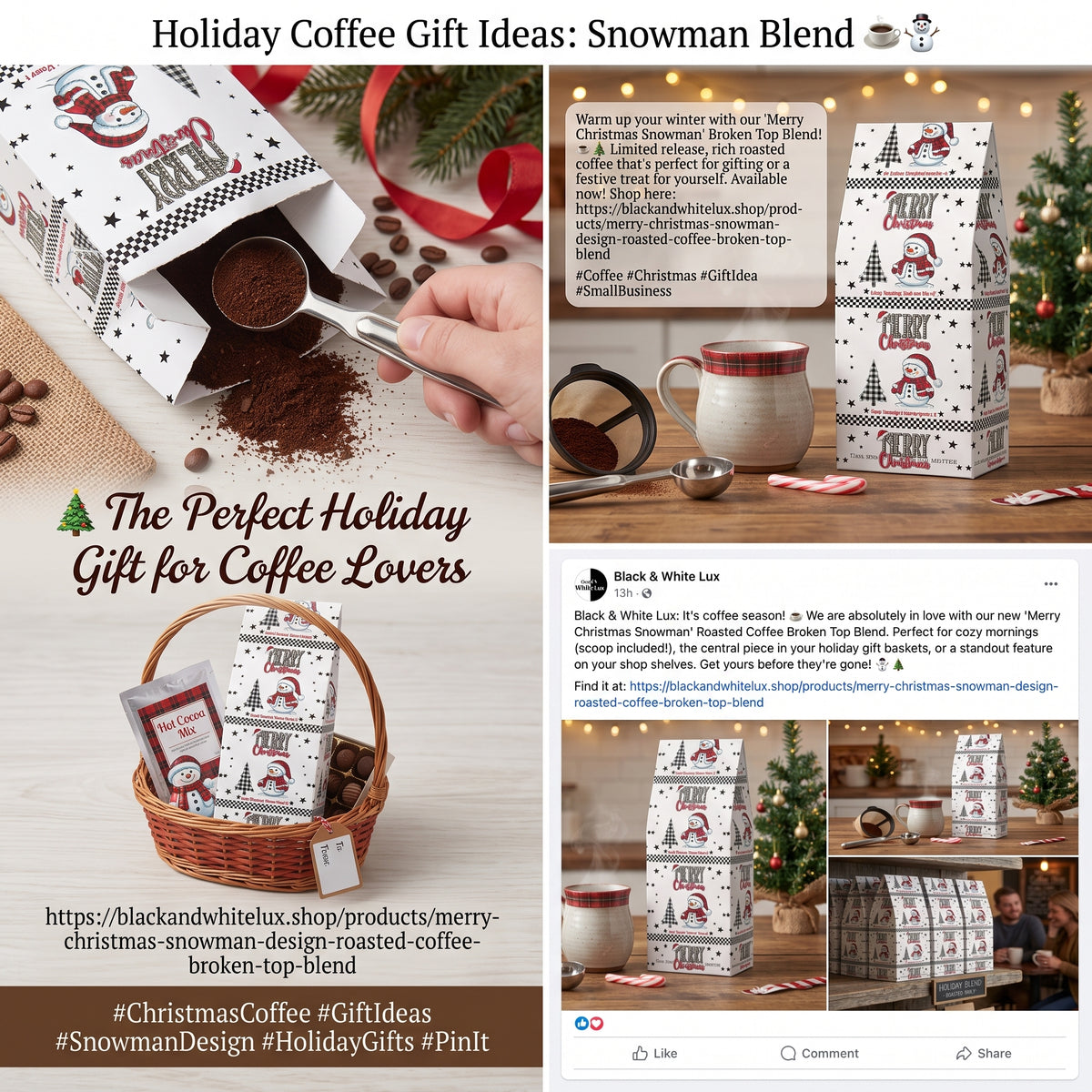 Christmas Snowman Roasted Coffee – Broken Top Blend, 12oz Gift for Coffee Lovers
