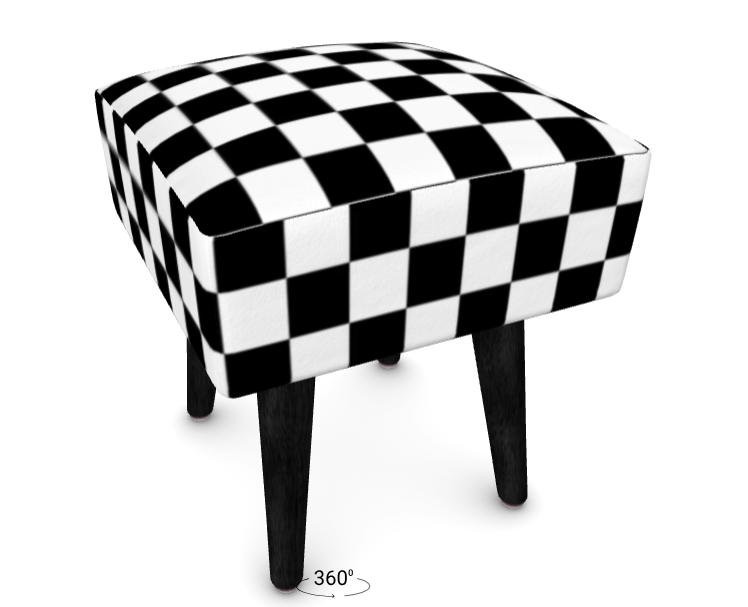Black & White Checkered Footstool | Handmade Velour, Round, Square or Hexagonal