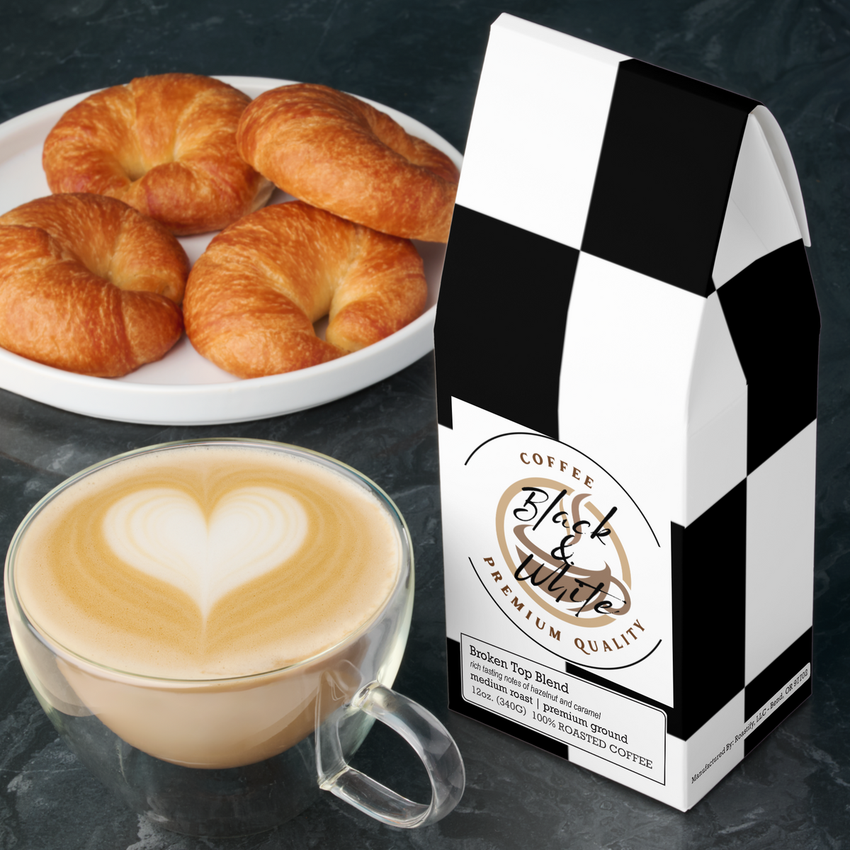 Black & White Coffee | Broken Top Blend, 12oz Hazelnut & Caramel Roast